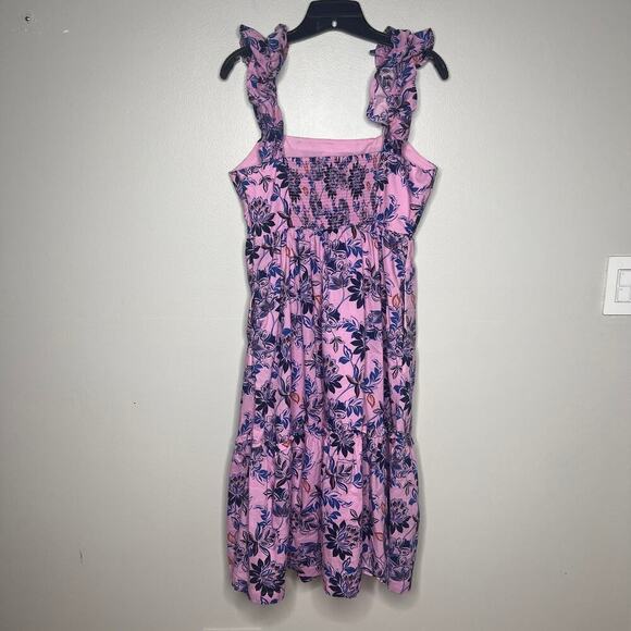 J. Crew Factory Women's Square Neck Floral Midi Dress Size 8P Flutter Sleeve - Picture 8 of 11